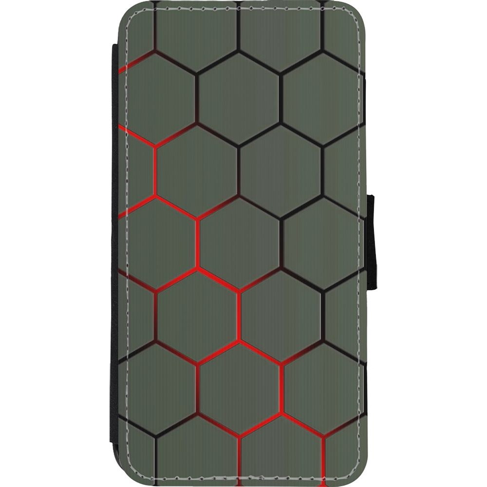 Coque iPhone Xs Max - Wallet noir Geometric Line red