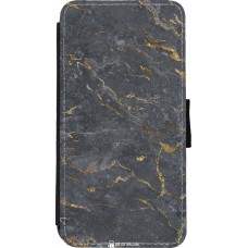 Coque iPhone Xs Max - Wallet noir Grey Gold Marble
