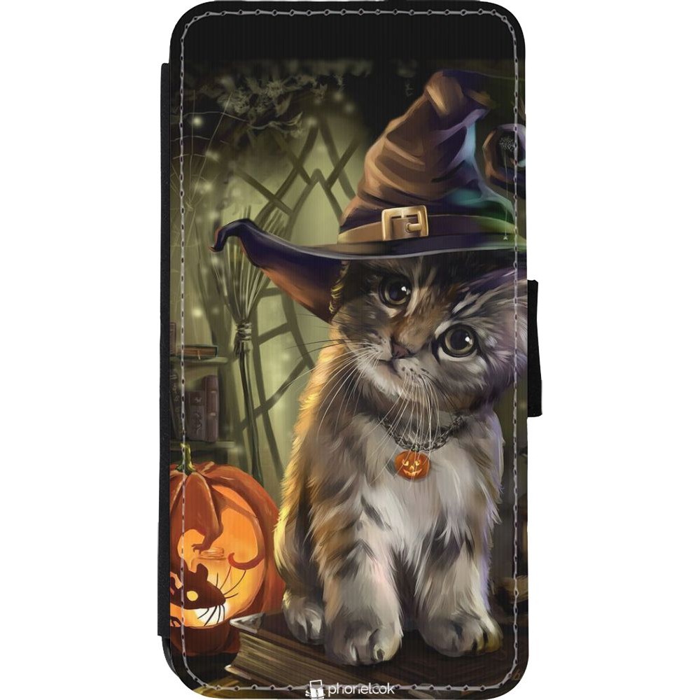 Coque iPhone Xs Max - Wallet noir Halloween 21 Witch cat