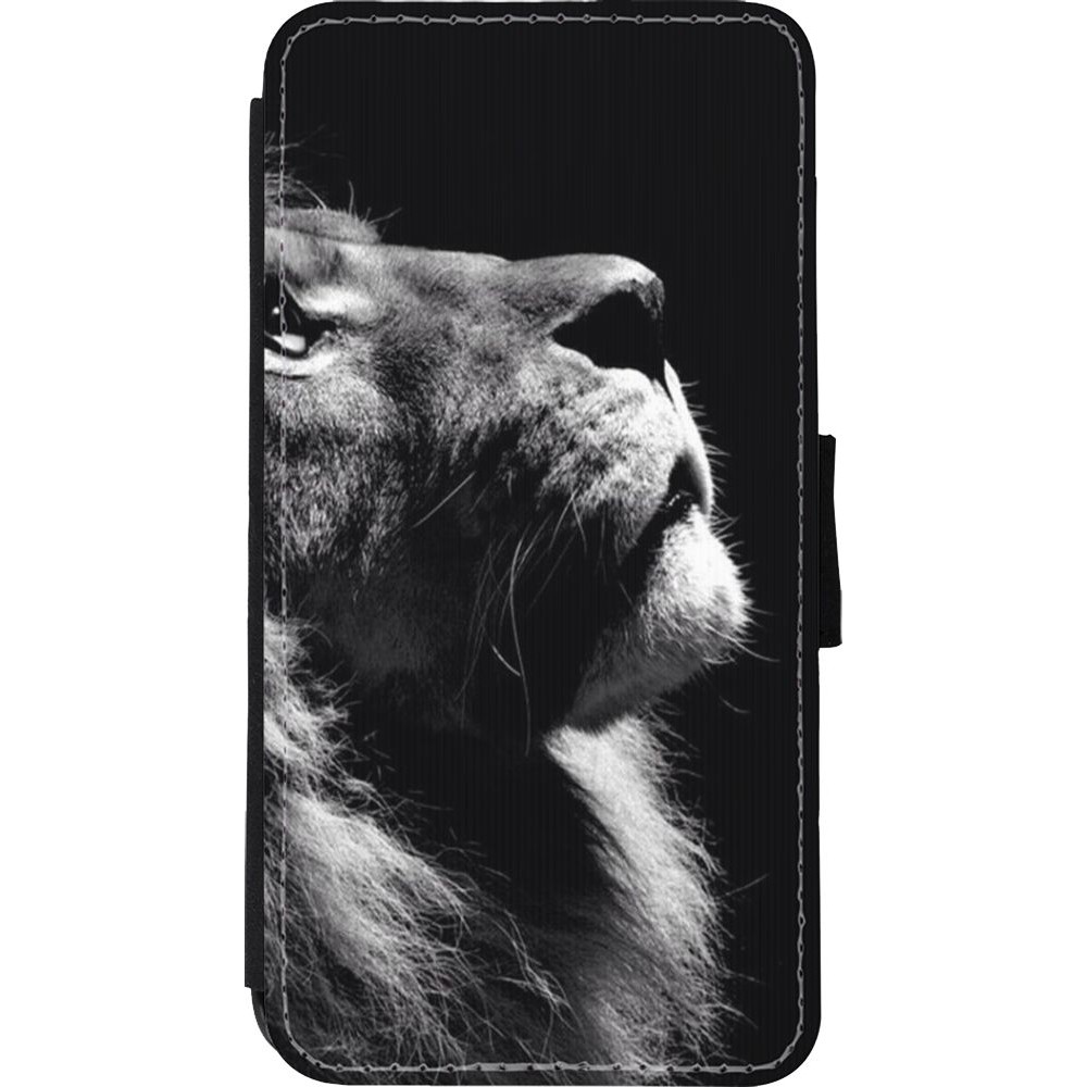 Coque iPhone Xs Max - Wallet noir Lion looking up