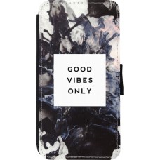 Coque iPhone Xs Max - Wallet noir Marble Good Vibes Only