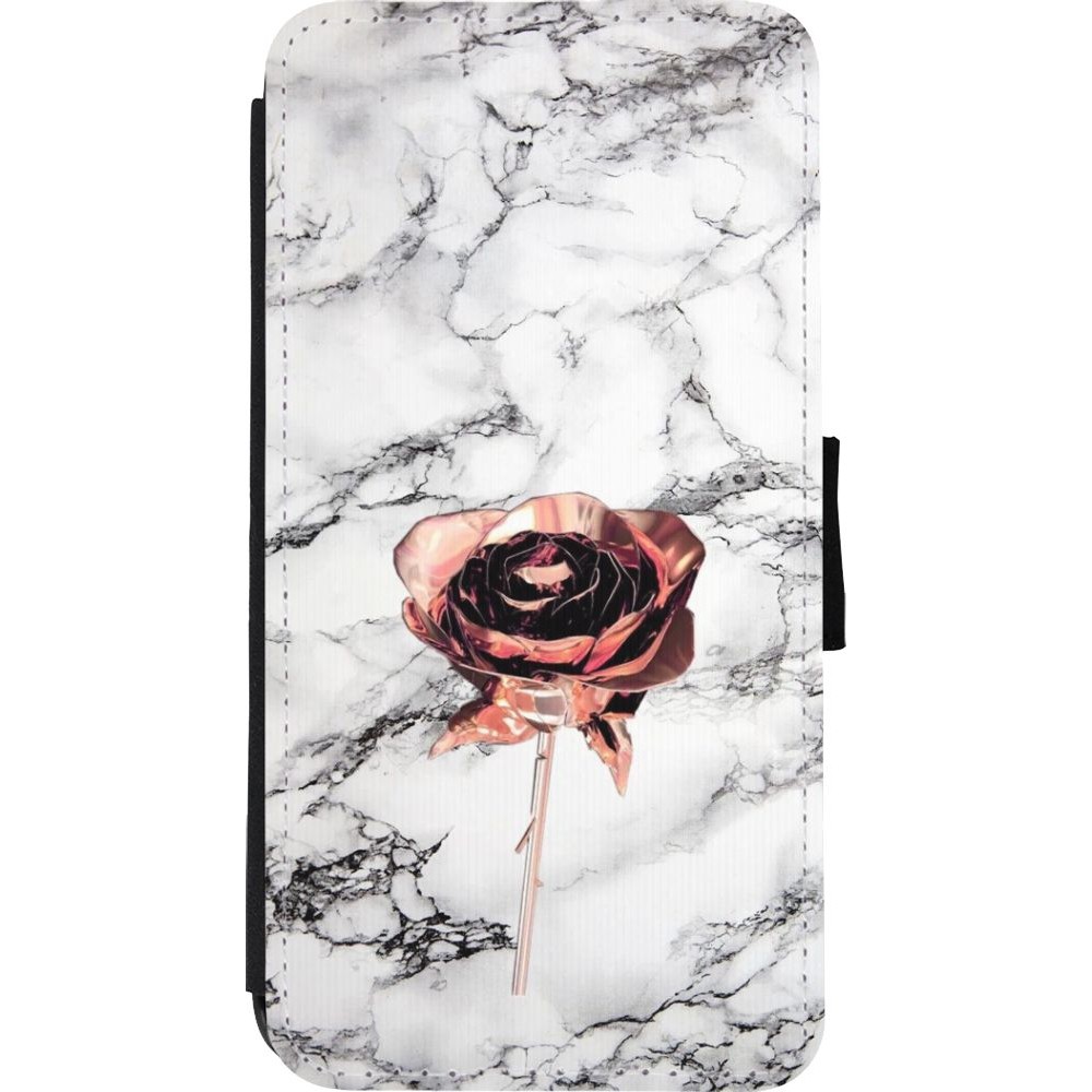 Hülle iPhone Xs Max - Wallet schwarz Marble Rose Gold