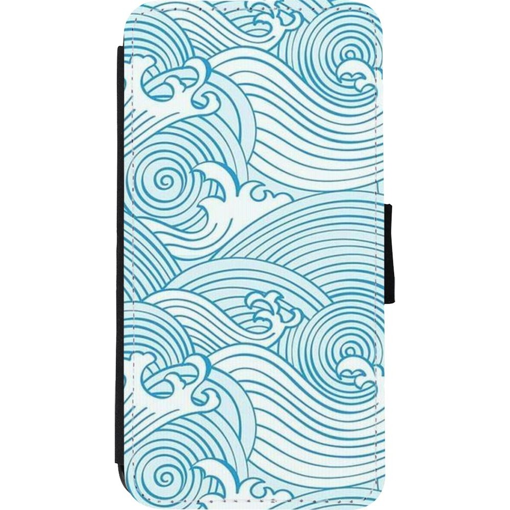 Coque iPhone Xs Max - Wallet noir Ocean Waves