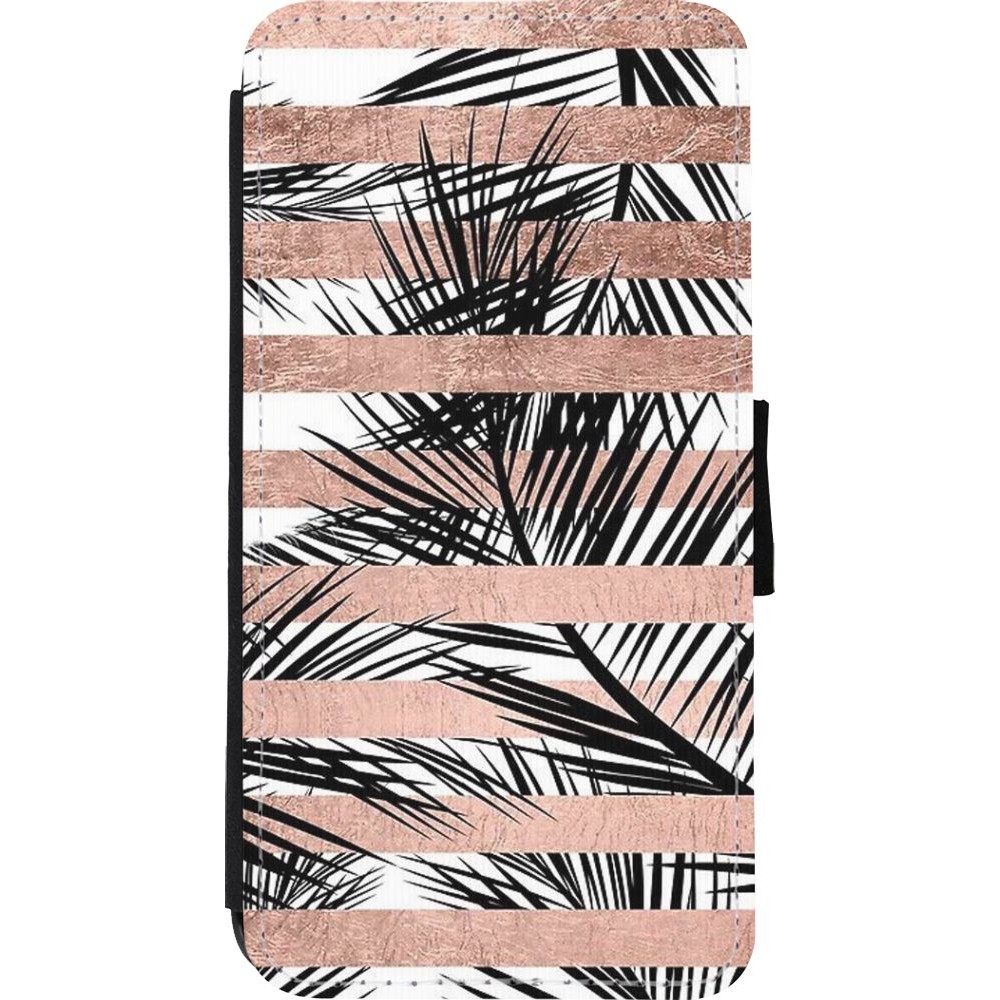 Hülle iPhone Xs Max - Wallet schwarz Palm trees gold stripes