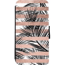 Coque iPhone Xs Max - Wallet noir Palm trees gold stripes