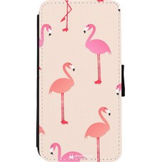Coque iPhone Xs Max - Wallet noir Pink Flamingos Pattern
