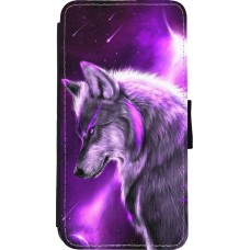 Coque iPhone Xs Max - Wallet noir Purple Sky Wolf