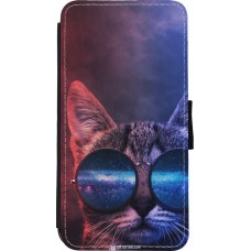 Coque iPhone Xs Max - Wallet noir Red Blue Cat Glasses