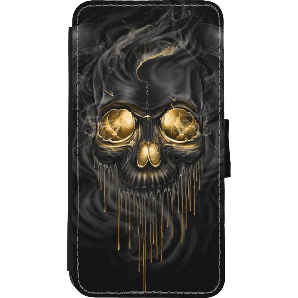Coque iPhone Xs Max - Wallet noir Skull 02
