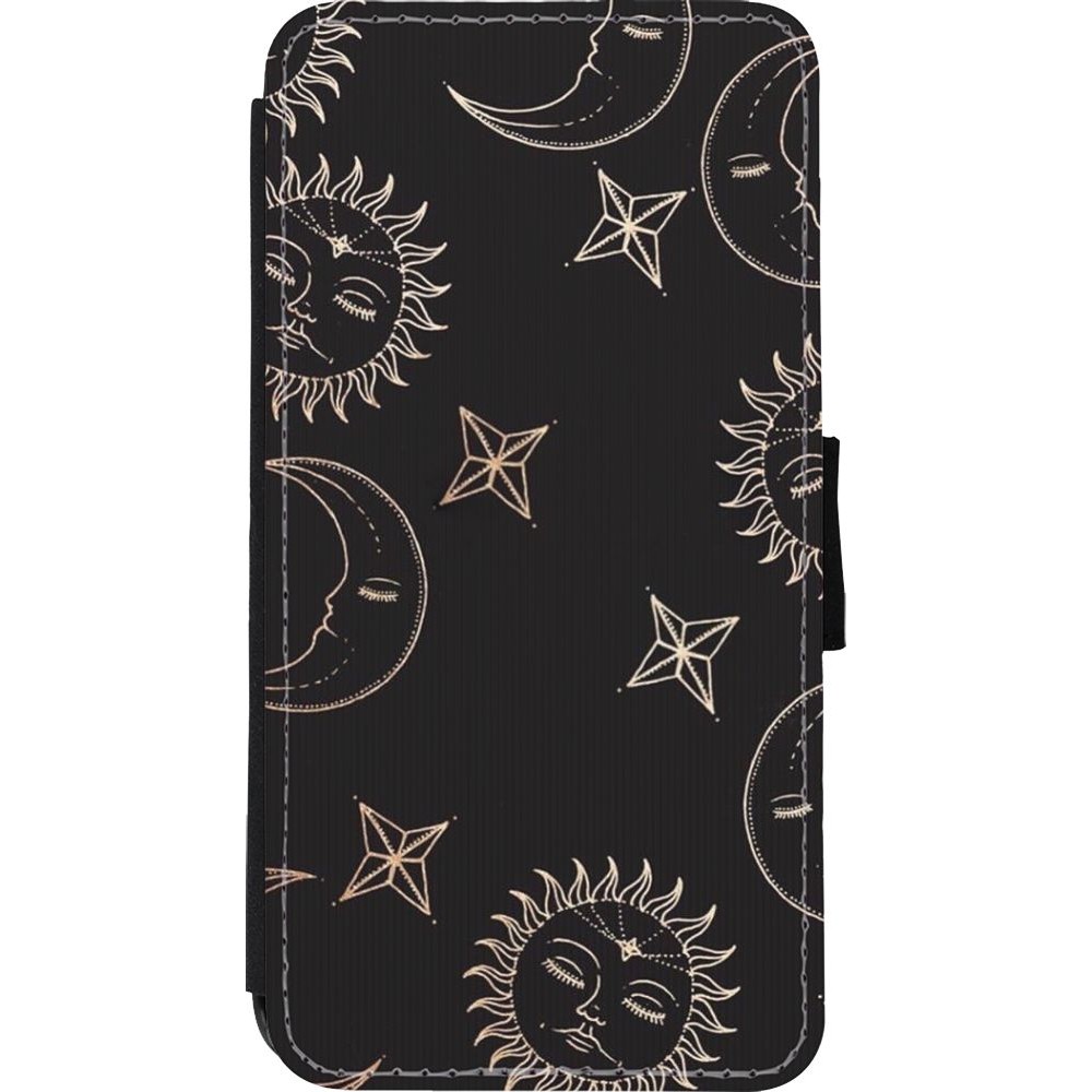 Coque iPhone Xs Max - Wallet noir Suns and Moons