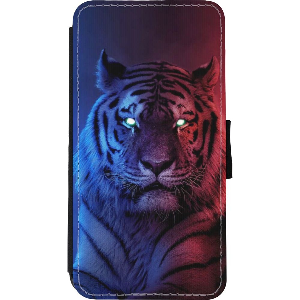 Coque iPhone Xs Max - Wallet noir Tiger Blue Red
