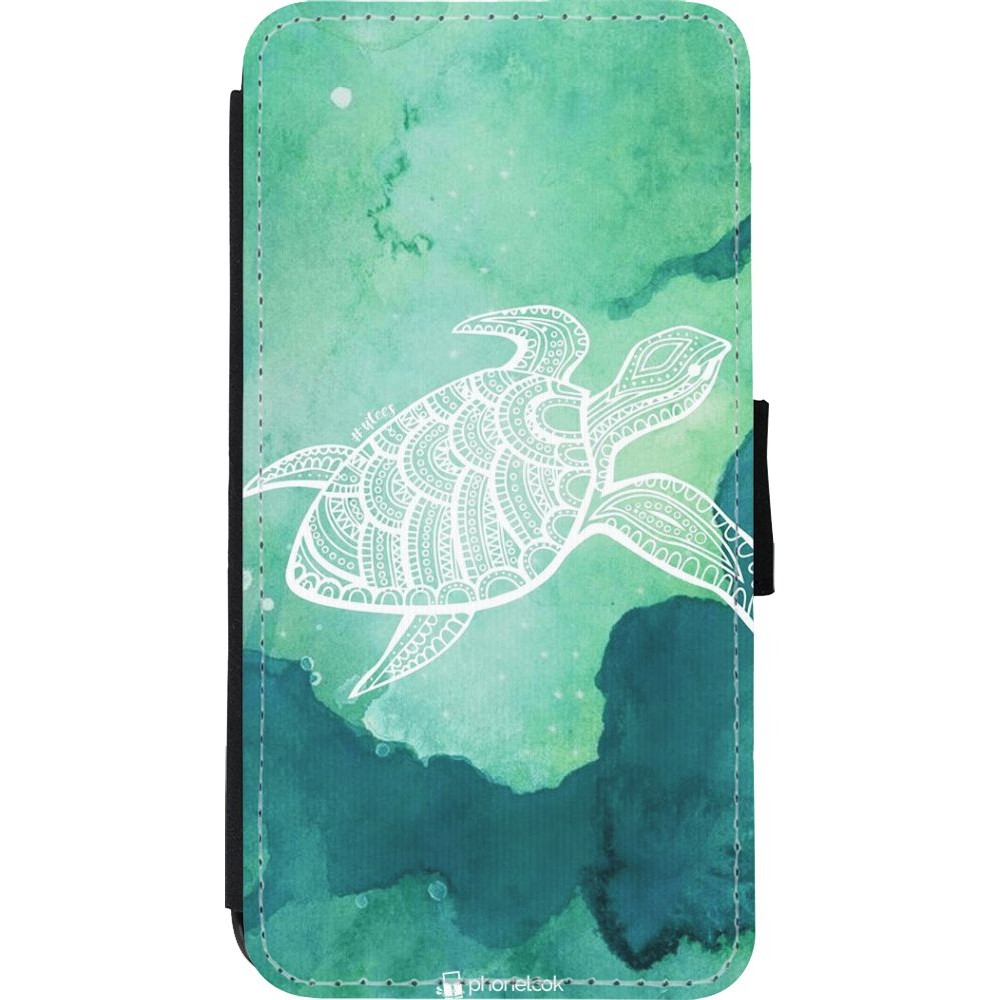 Hülle iPhone Xs Max - Wallet schwarz Turtle Aztec Watercolor