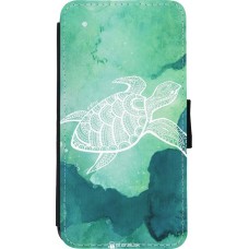 Coque iPhone Xs Max - Wallet noir Turtle Aztec Watercolor