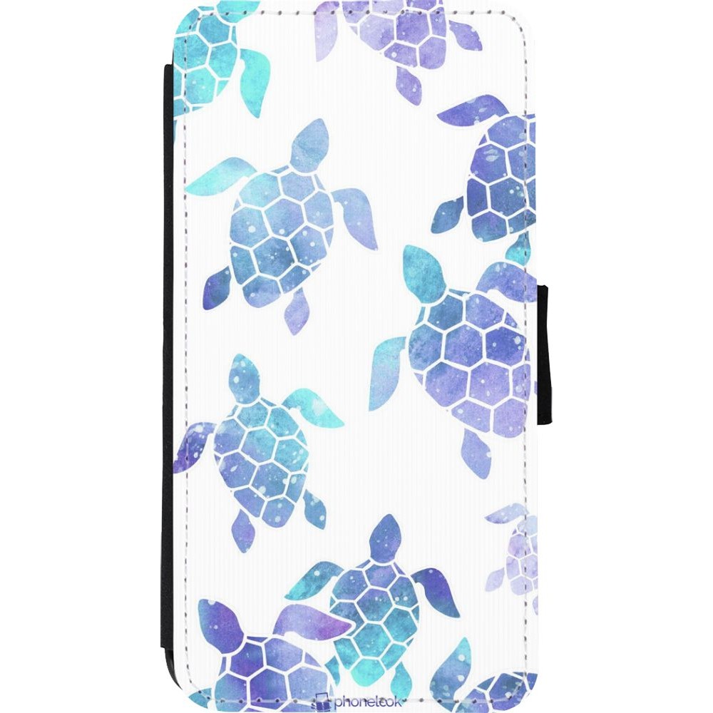 Coque iPhone Xs Max - Wallet noir Turtles pattern watercolor