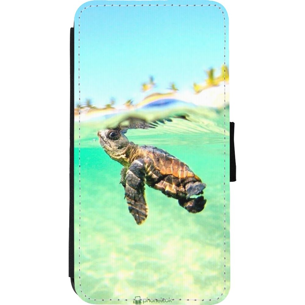 Coque iPhone Xs Max - Wallet noir Turtle Underwater