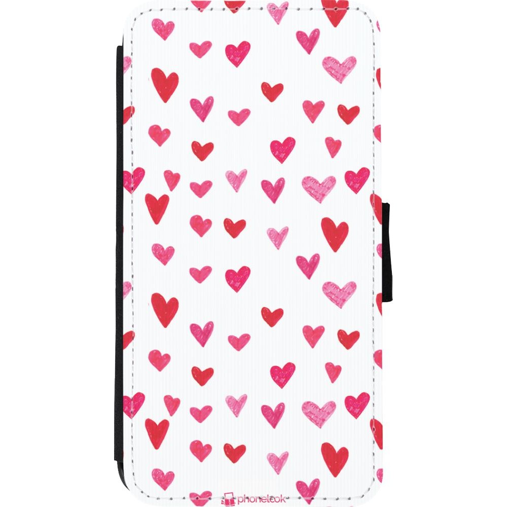 Coque iPhone Xs Max - Wallet noir Valentine 2022 Many pink hearts