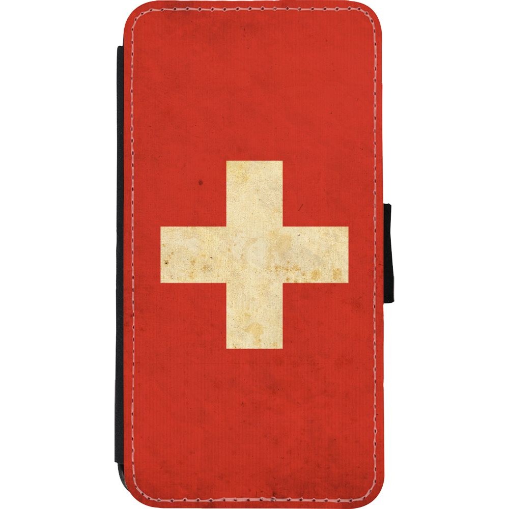 Hülle iPhone Xs Max - Wallet schwarz Vintage Flag SWISS
