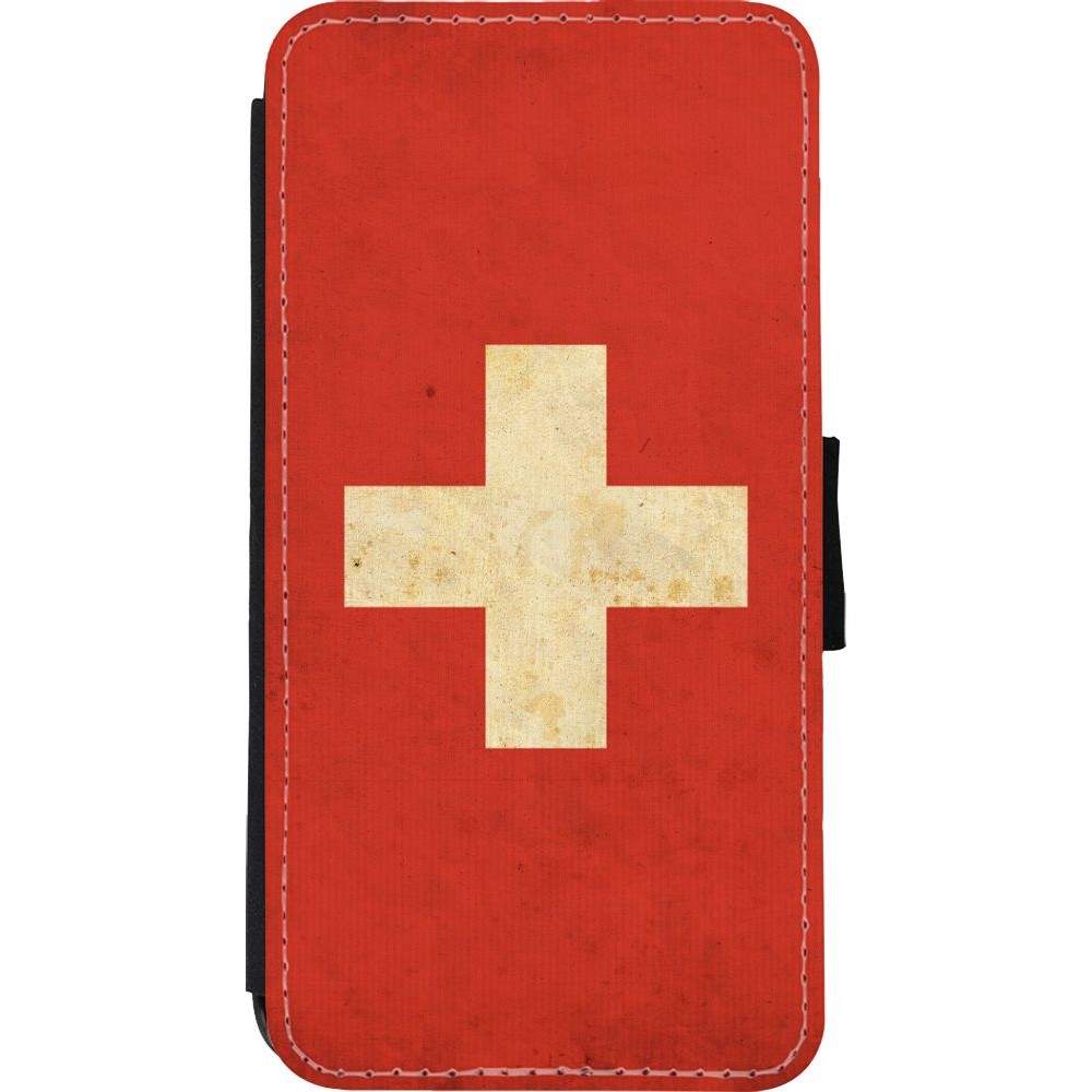 Coque iPhone Xs Max - Wallet noir Vintage Flag SWISS