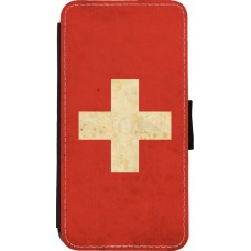 Coque iPhone Xs Max - Wallet noir Vintage Flag SWISS