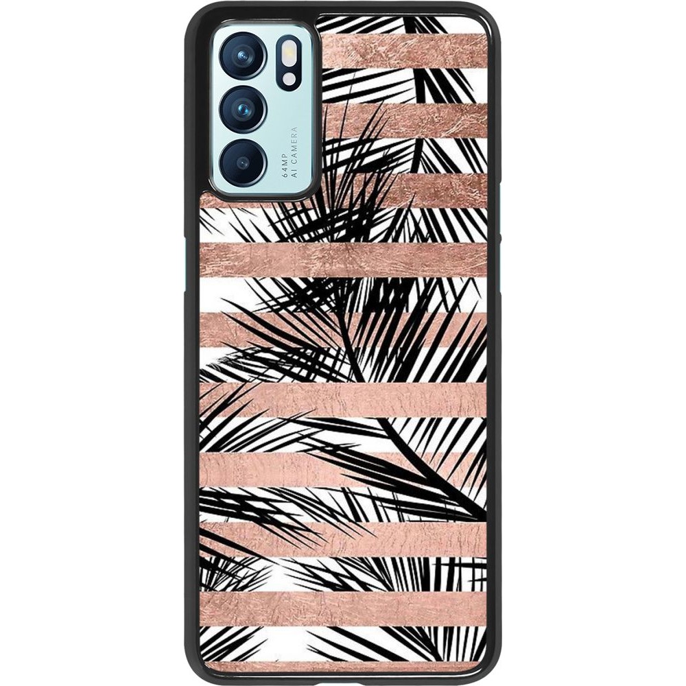 Coque Oppo Reno6 5G - Palm trees gold stripes