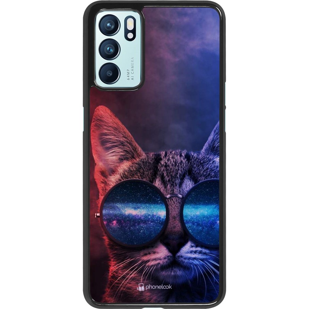 Coque Oppo Reno6 5G - Red Blue Cat Glasses