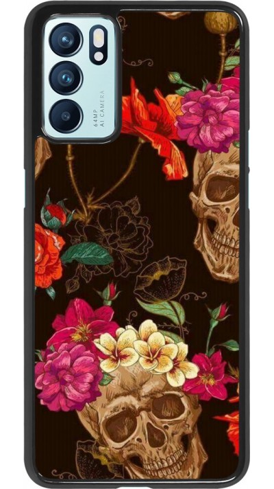 Coque Oppo Reno6 5G - Skulls and flowers