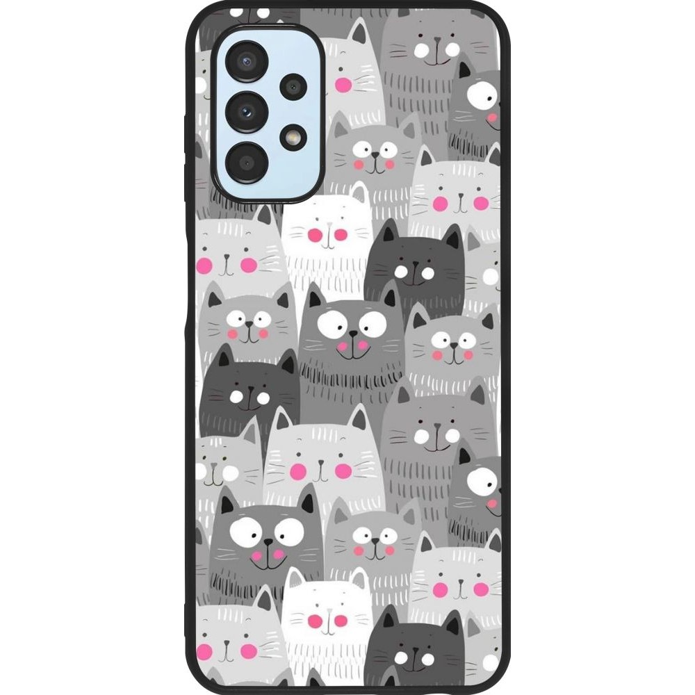 Coque Samsung Galaxy A13 - Silicone rigide noir Chats gris troupeau