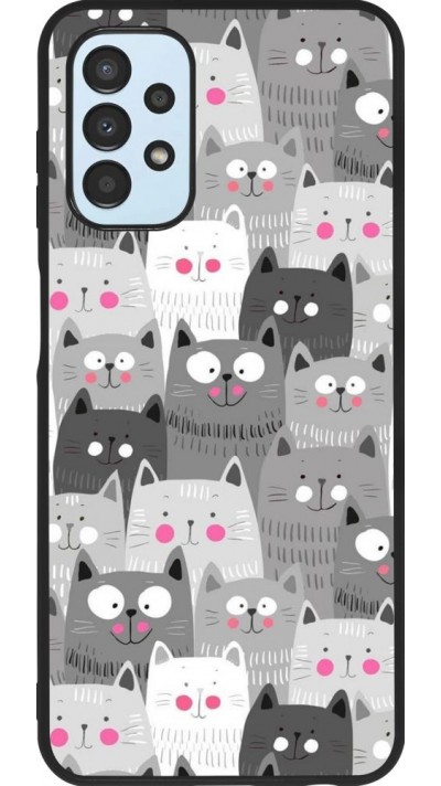 Coque Samsung Galaxy A13 - Silicone rigide noir Chats gris troupeau