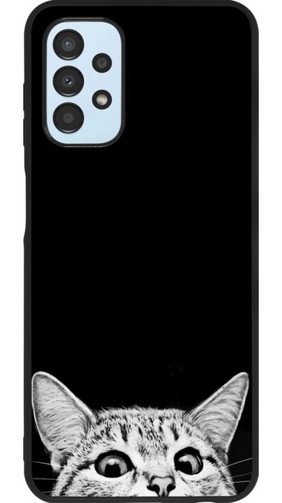 Coque Samsung Galaxy A13 - Silicone rigide noir Cat Looking Up Black
