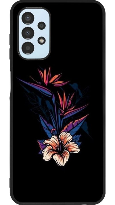 Coque Samsung Galaxy A13 - Silicone rigide noir Dark Flowers