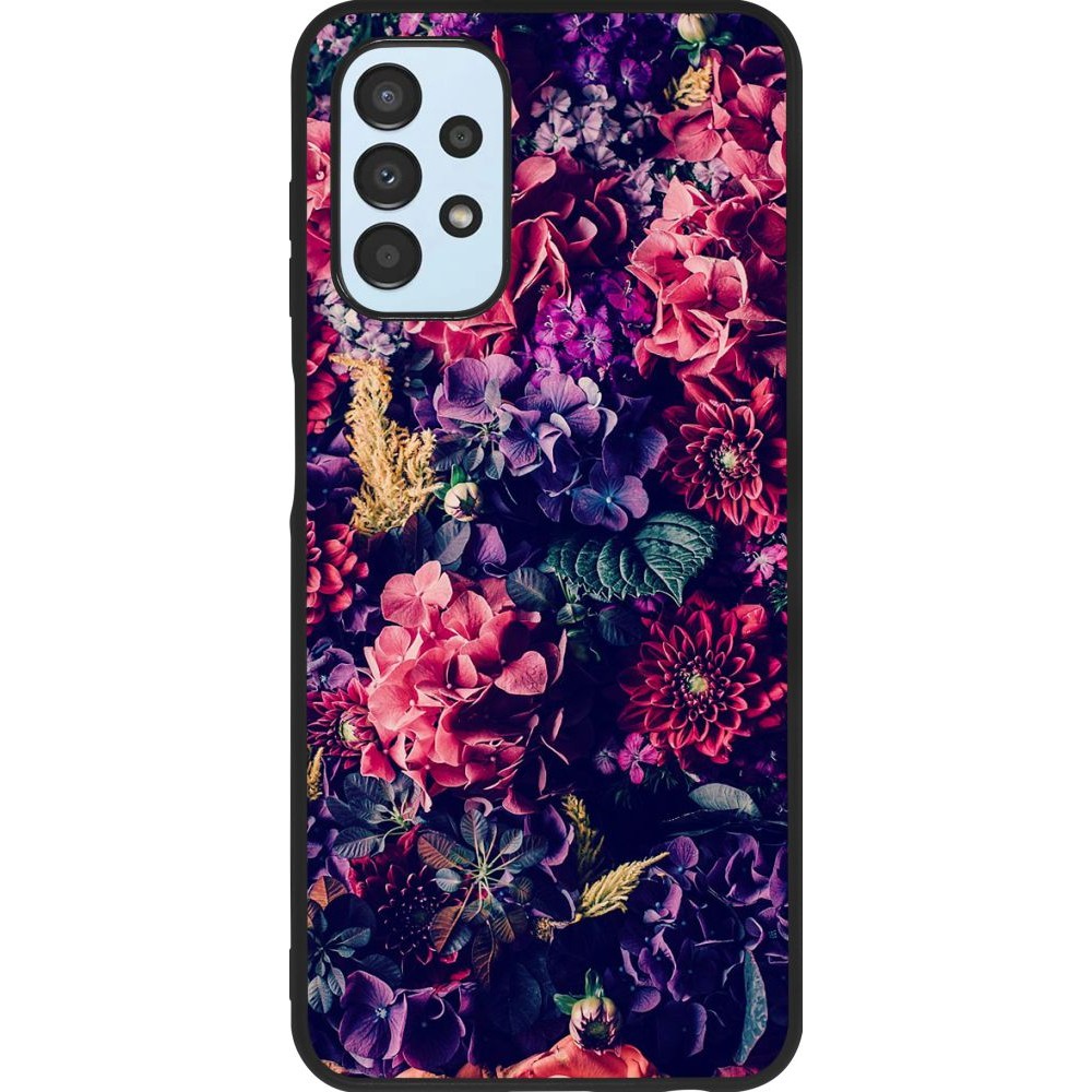 Coque Samsung Galaxy A13 - Silicone rigide noir Flowers Dark