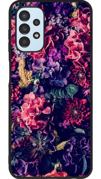 Hülle Samsung Galaxy A13 - Silikon schwarz Flowers Dark