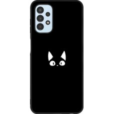 Coque Samsung Galaxy A13 - Silicone rigide noir Funny cat on black