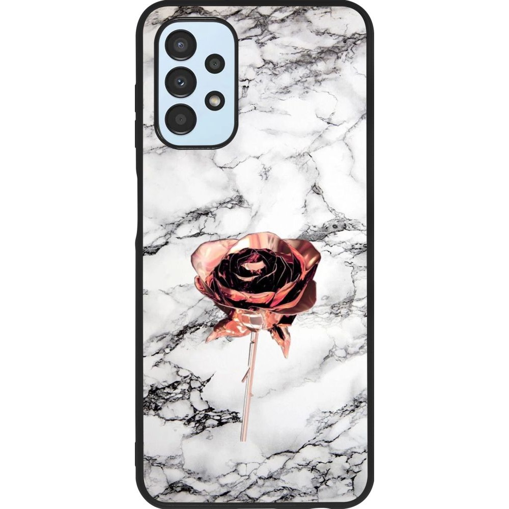 Coque Samsung Galaxy A13 - Silicone rigide noir Marble Rose Gold