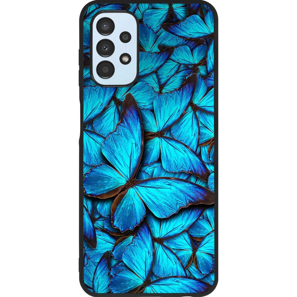 Coque Samsung Galaxy A13 - Silicone rigide noir Papillon bleu