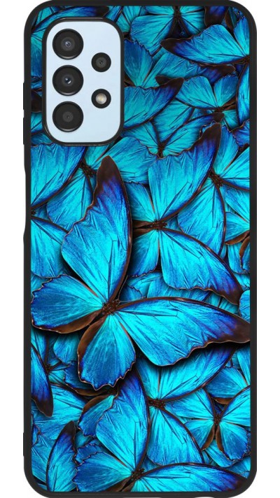 Coque Samsung Galaxy A13 - Silicone rigide noir Papillon bleu