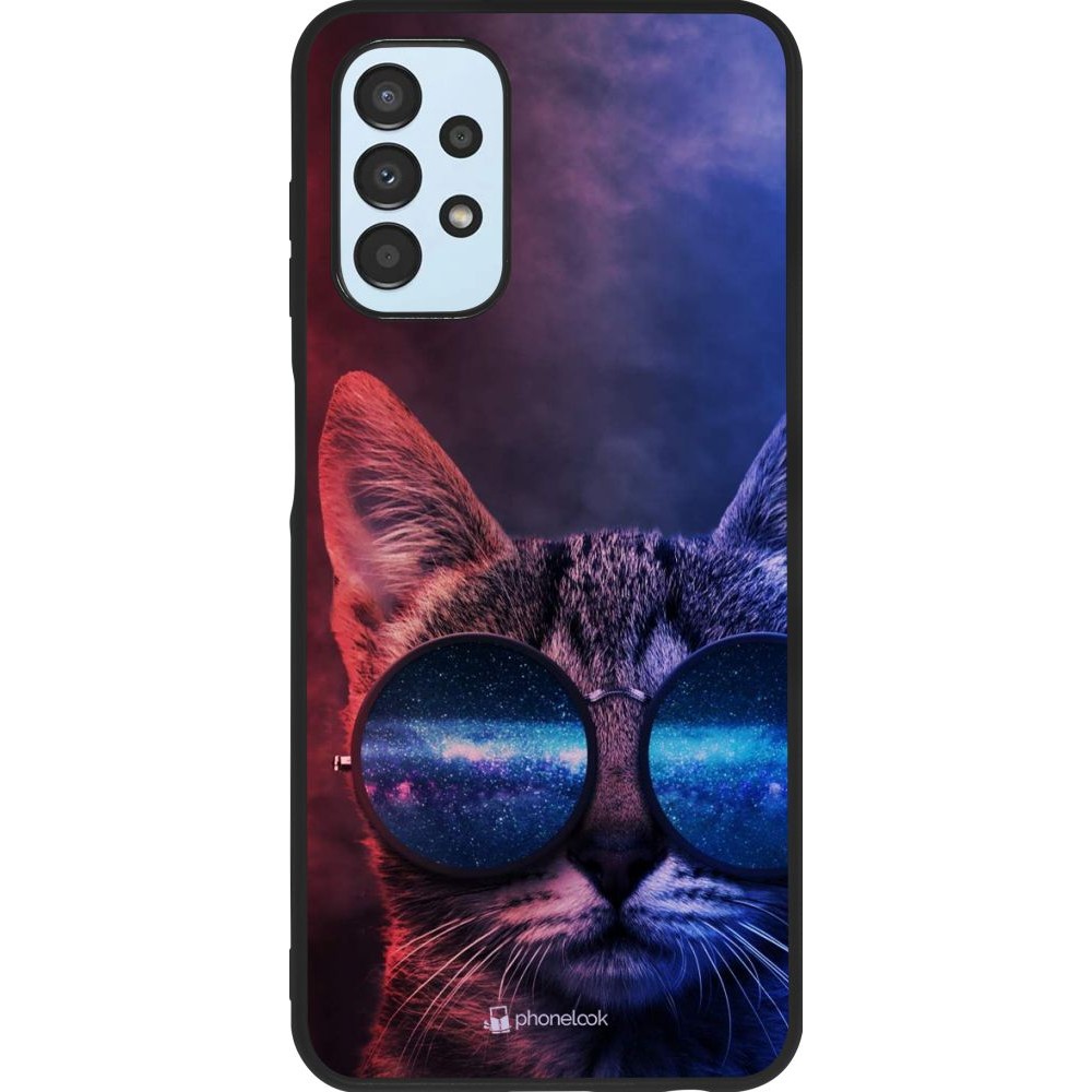 Coque Samsung Galaxy A13 - Silicone rigide noir Red Blue Cat Glasses