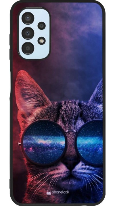 Coque Samsung Galaxy A13 - Silicone rigide noir Red Blue Cat Glasses