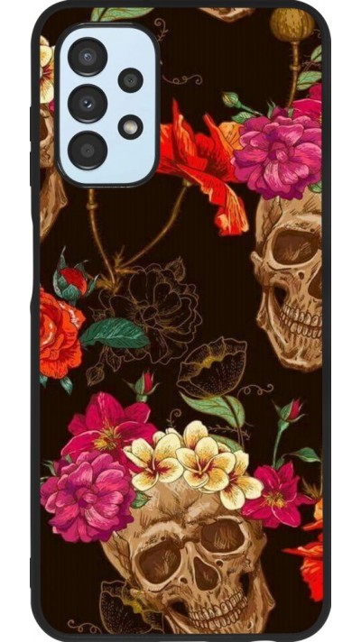 Coque Samsung Galaxy A13 - Silicone rigide noir Skulls and flowers