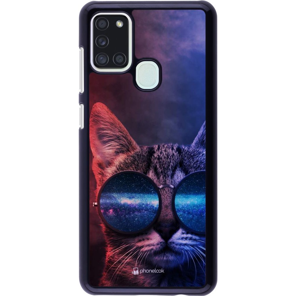 Coque Samsung Galaxy A21s - Red Blue Cat Glasses