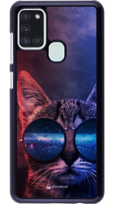 Coque Samsung Galaxy A21s - Red Blue Cat Glasses