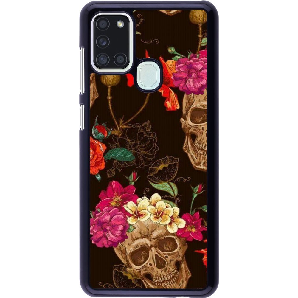 Coque Samsung Galaxy A21s - Skulls and flowers