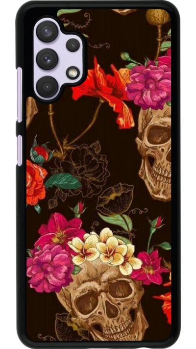Coque Samsung Galaxy A32 - Skulls and flowers