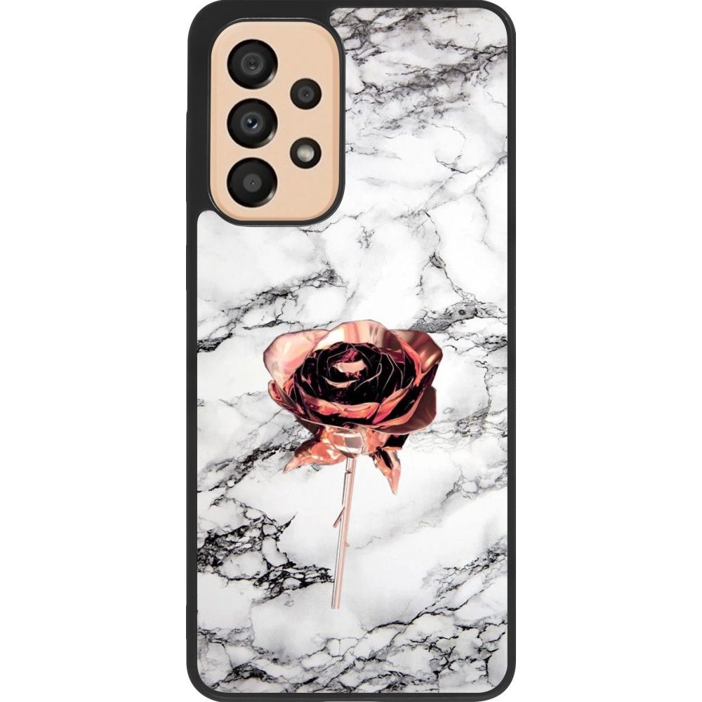 Coque Samsung Galaxy A33 5G - Silicone rigide noir Marble Rose Gold