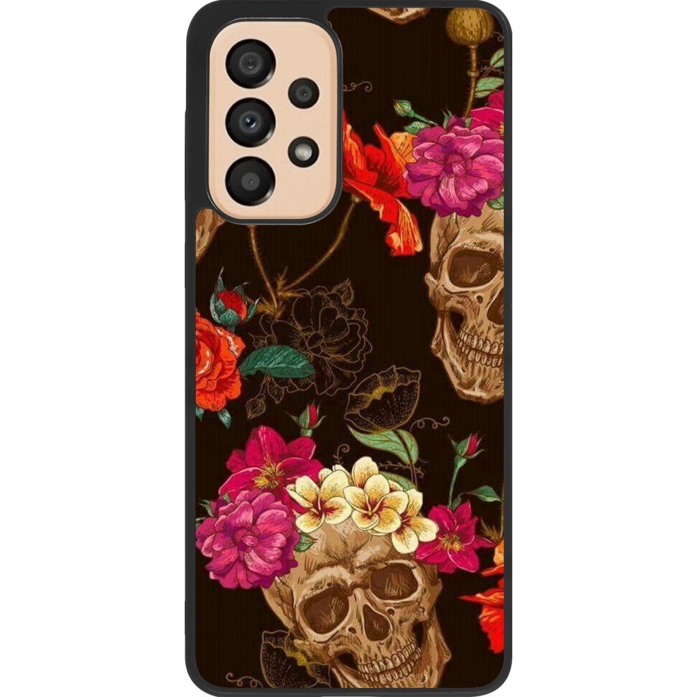 Hülle Samsung Galaxy A33 5G - Silikon schwarz Skulls and flowers