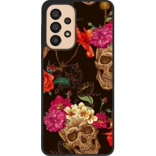 Coque Samsung Galaxy A33 5G - Silicone rigide noir Skulls and flowers