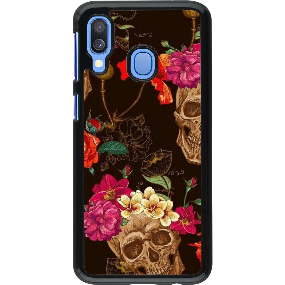 Hülle Samsung Galaxy A40 - Skulls and flowers