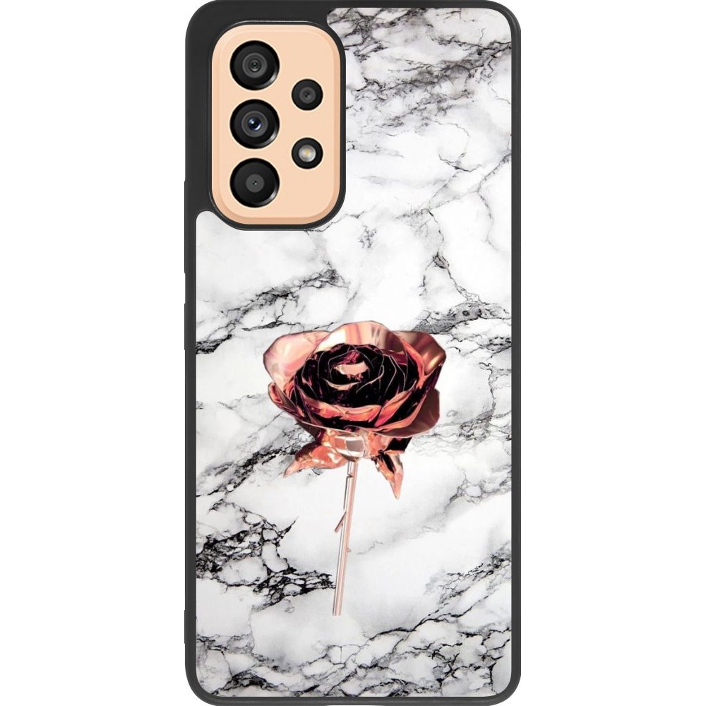 Coque Samsung Galaxy A53 5G - Silicone rigide noir Marble Rose Gold