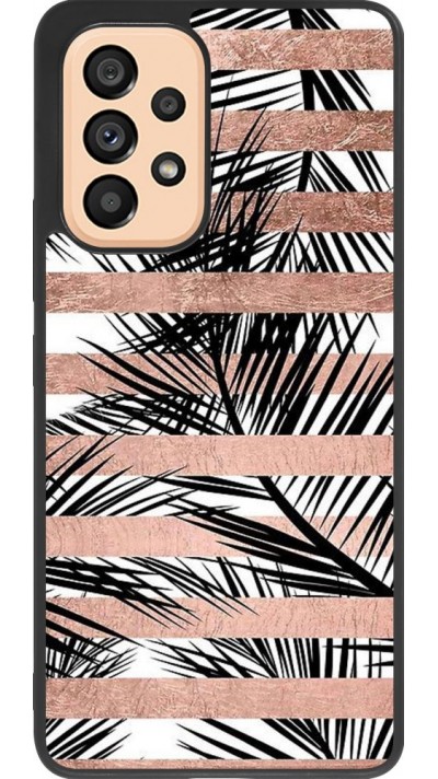 Coque Samsung Galaxy A53 5G - Silicone rigide noir Palm trees gold stripes