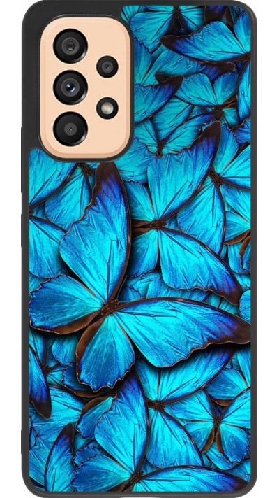 Coque Samsung Galaxy A53 5G - Silicone rigide noir Papillon bleu